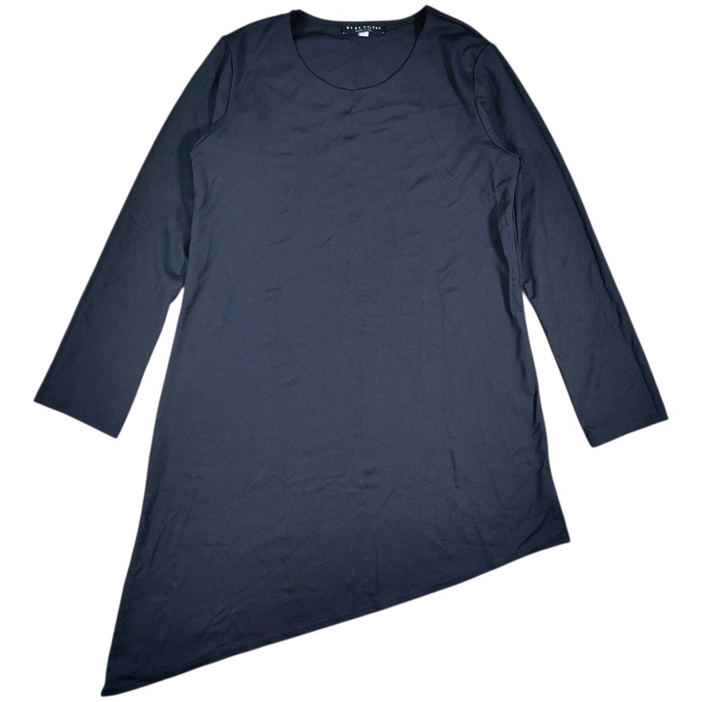Bryn Walker Tunic Top Womens L Black Asymmetric Hem Long Sleeve Lagenlook Boho